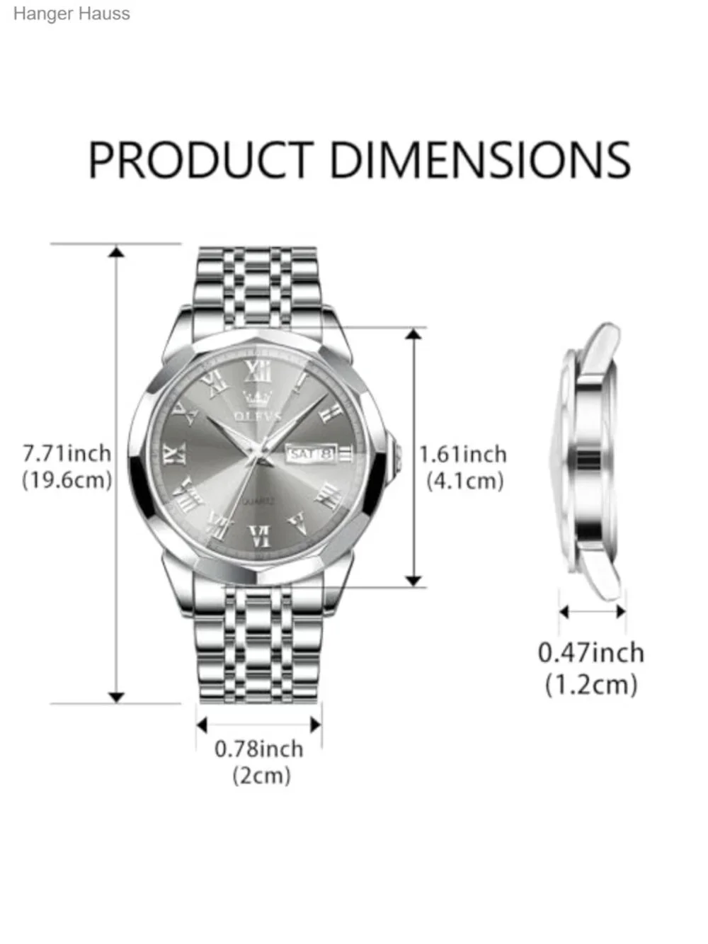 Men's Stainless Steel Analog Quartz Wrist Watch with Date and Luminous Hands
